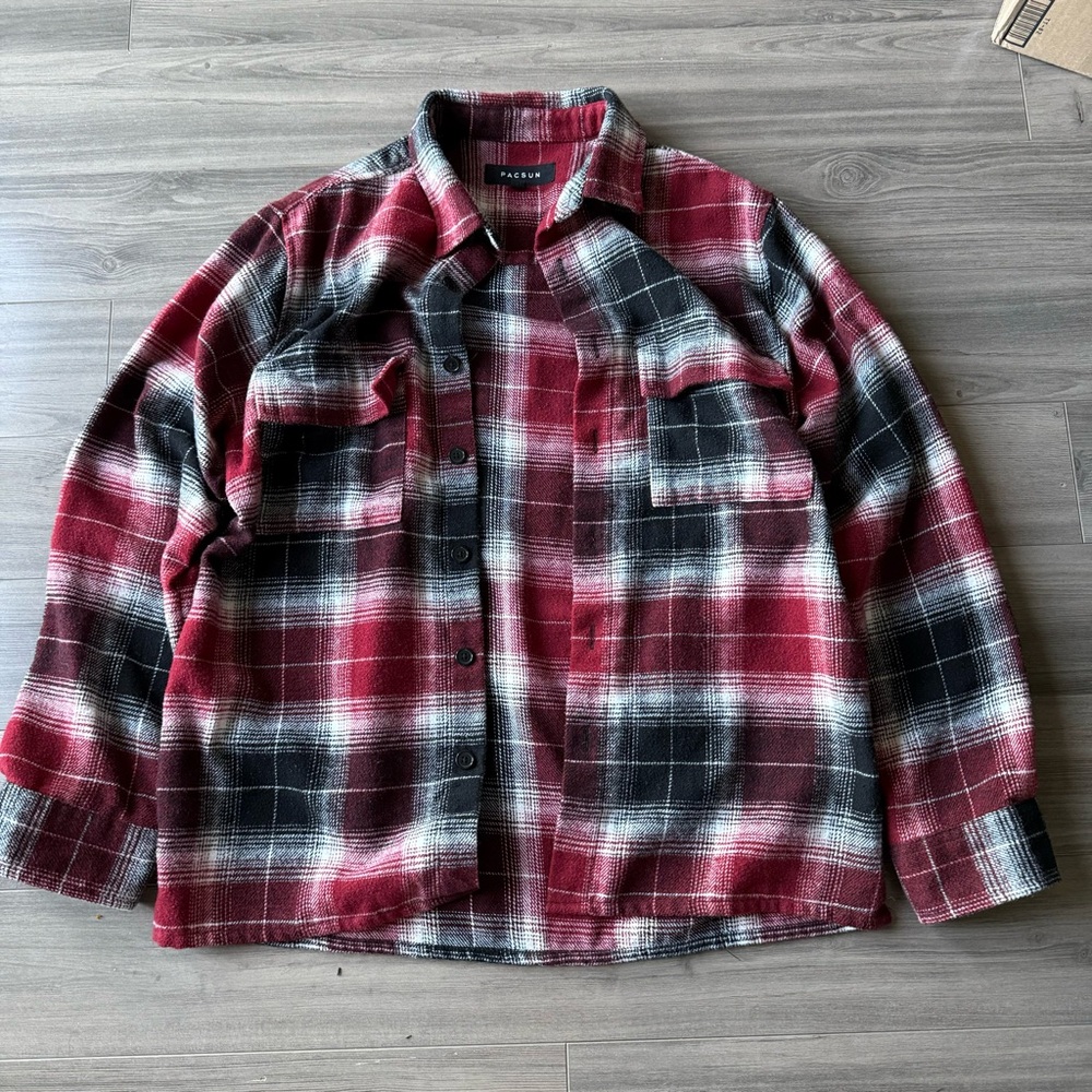 PacSun Red and Black Casual Button Down Shirt